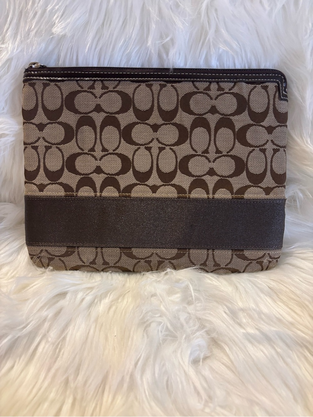 Coach Brown and Tan Signature Canvas Zip IPad/Tablet Pouch